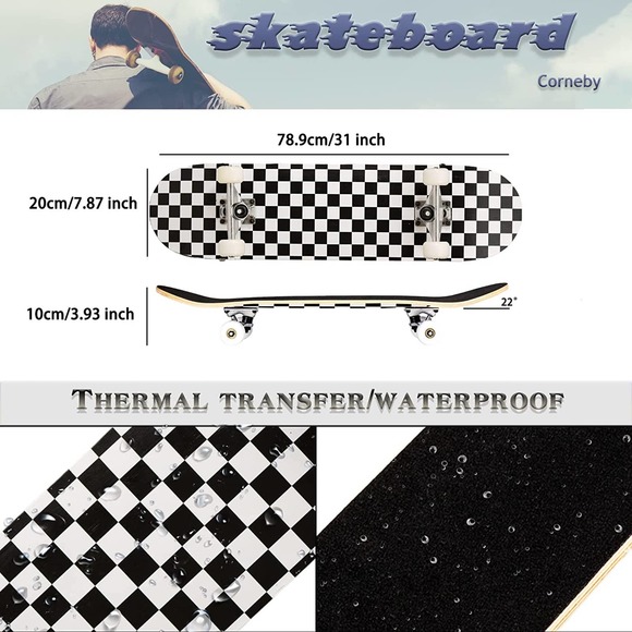 One Funxim Standard Skateboard for Kids 31 x 8 In 4 Wheels 7 Layer Maple - Picture 3 of 7